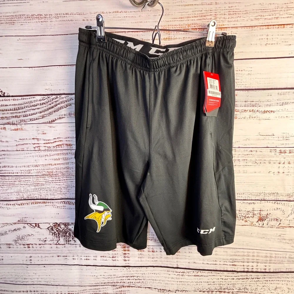 Minnesota Vikings Training Shorts NFL CCM Mens M Black Poly Sporty NWT
